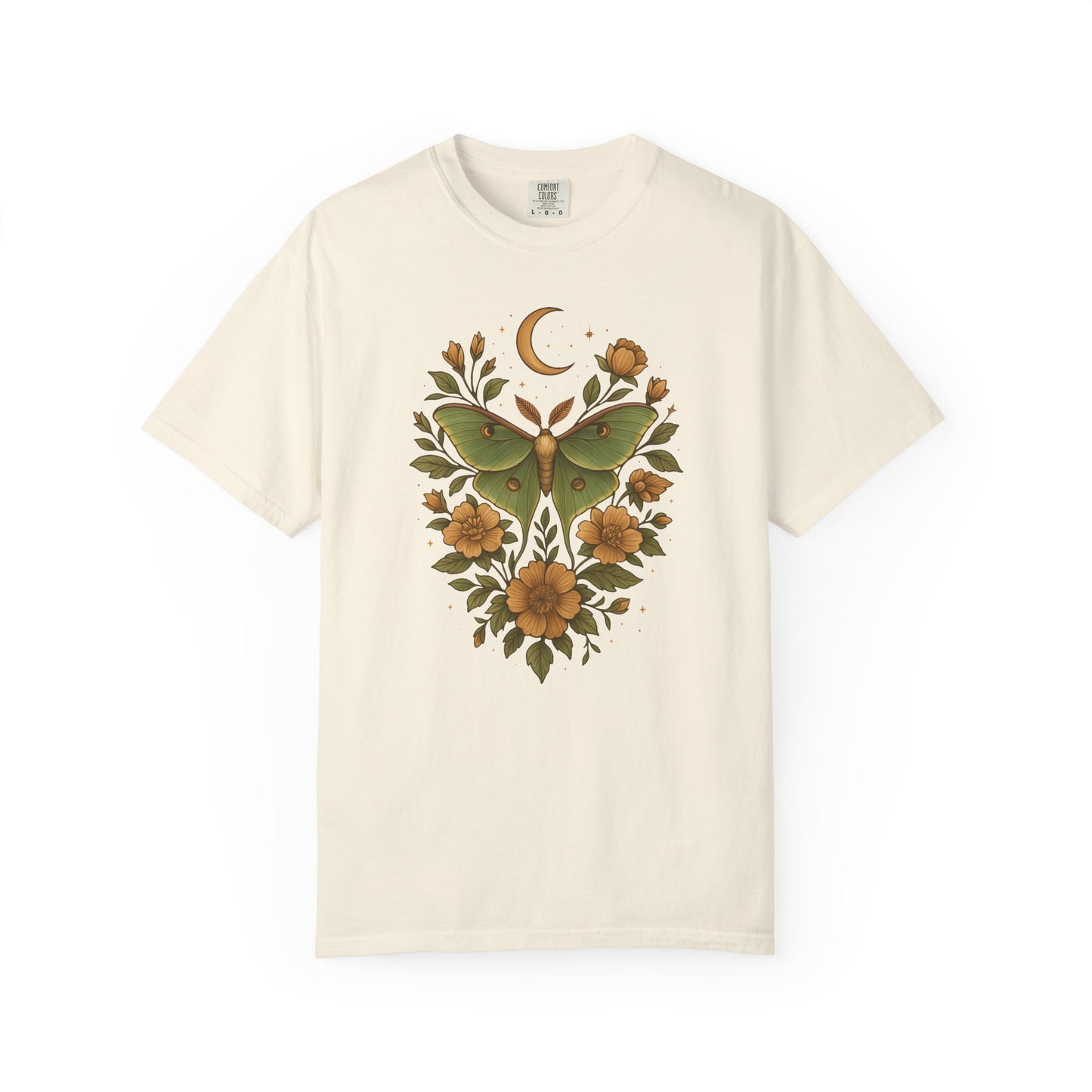 Luna Moth With Crescent Moon And Flowers T-shirt