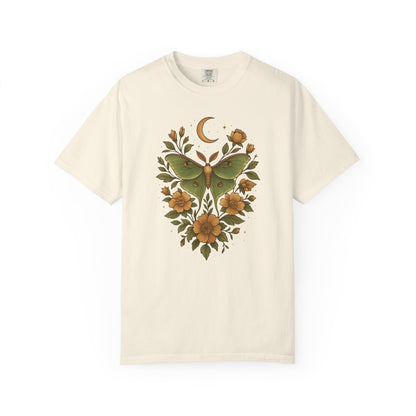 Luna Moth With Crescent Moon And Flowers T-shirt