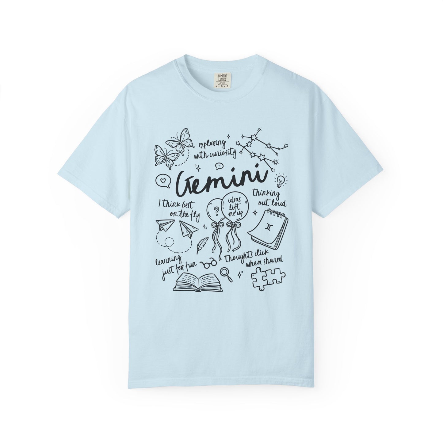 Gemini Whimsical Doodle Zodiac Sign T-shirt