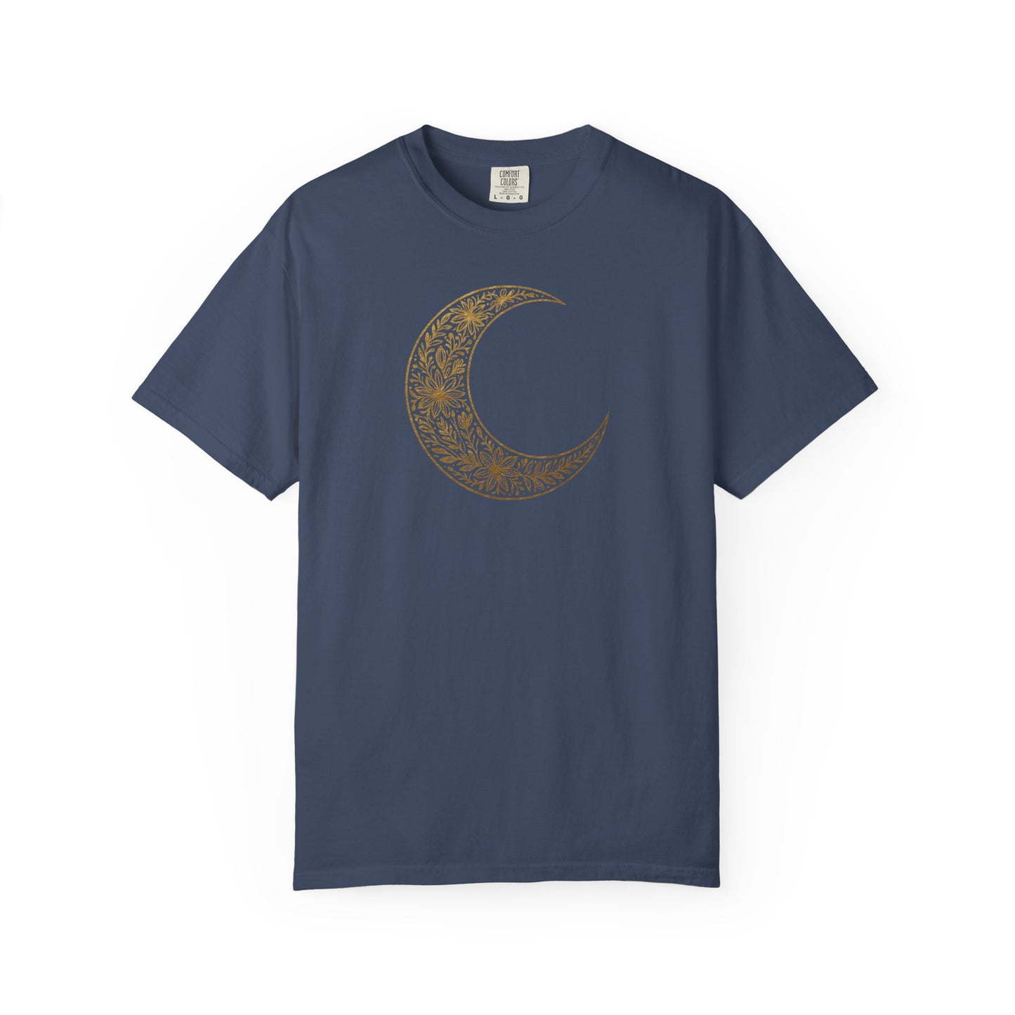 Gold Crescent Moon With Floral Pattern T-shirt