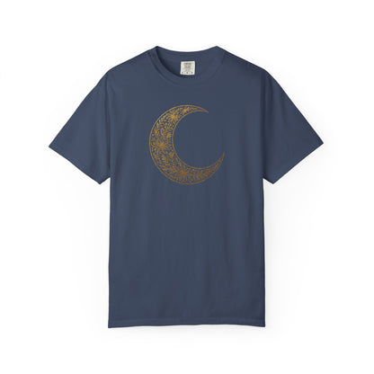 Gold Crescent Moon With Floral Pattern T-shirt