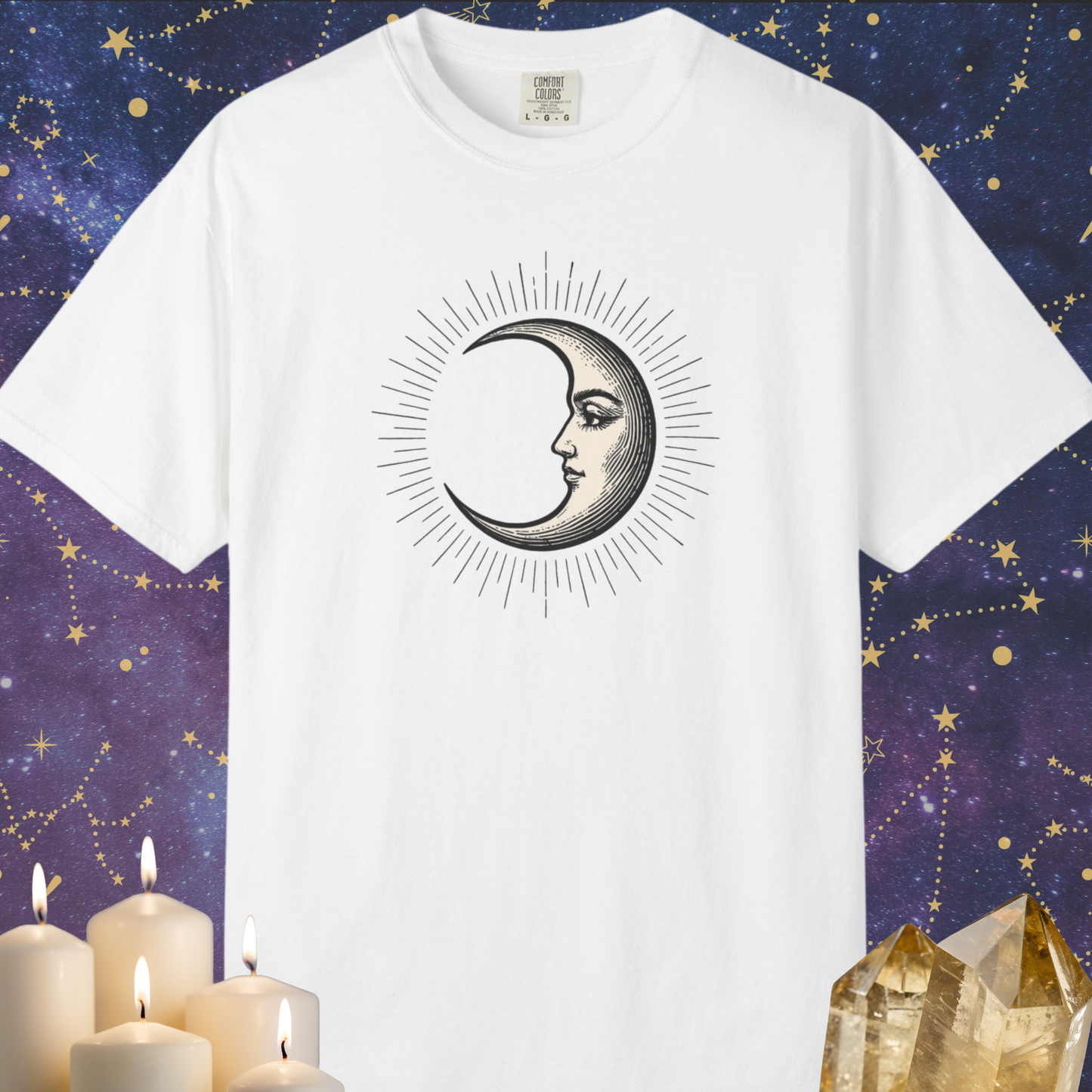 Radiant Crescent Moon with Face T-shirt