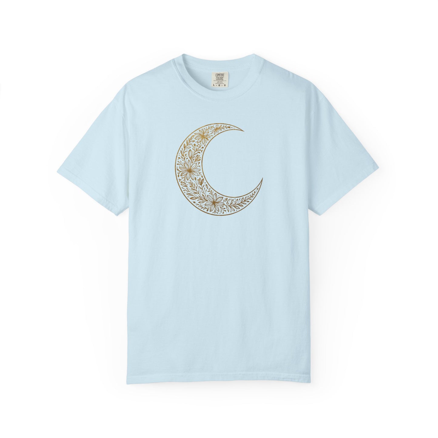 Gold Crescent Moon With Floral Pattern T-shirt