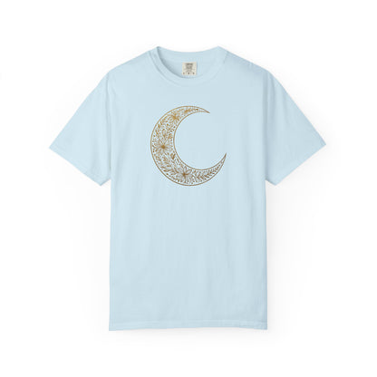 Gold Crescent Moon With Floral Pattern T-shirt