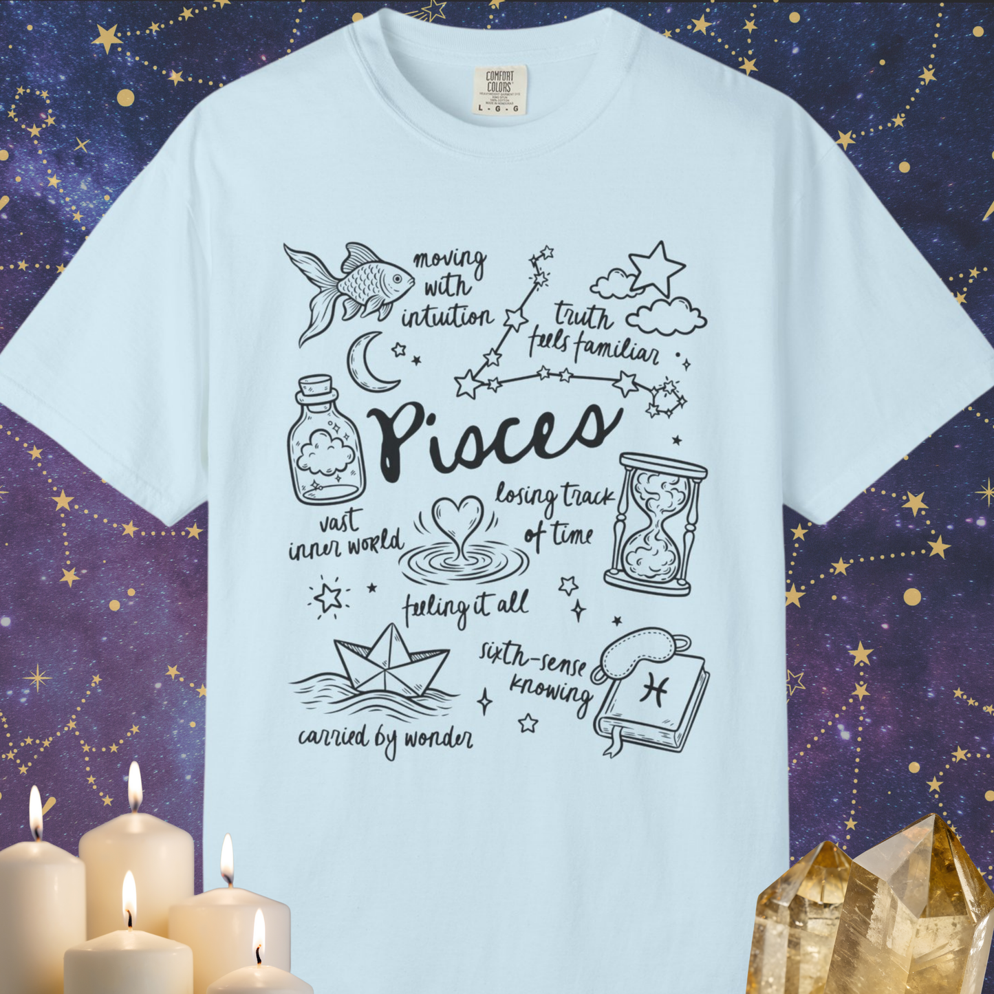 Pisces Whimsical Doodle Zodiac Sign T-shirt