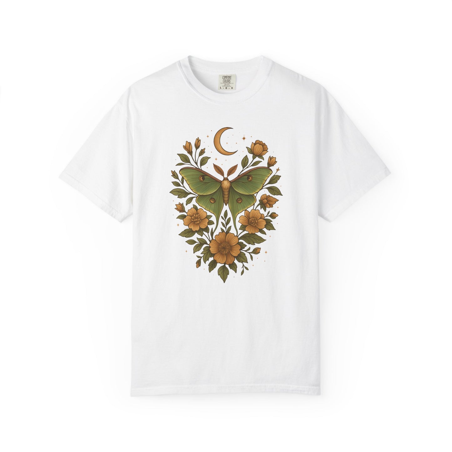 Luna Moth With Crescent Moon And Flowers T-shirt