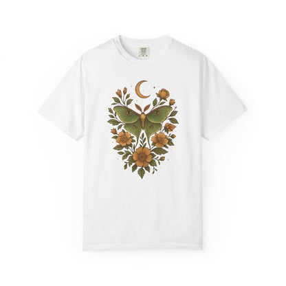 Luna Moth With Crescent Moon And Flowers T-shirt
