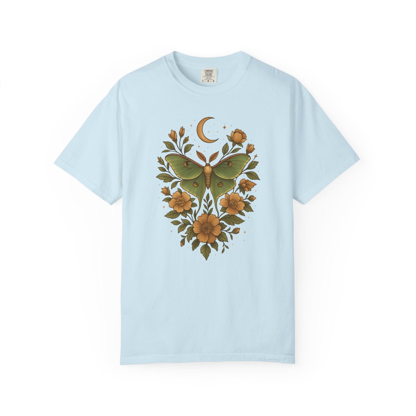 Luna Moth With Crescent Moon And Flowers T-shirt