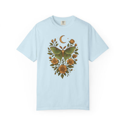 Luna Moth With Crescent Moon And Flowers T-shirt