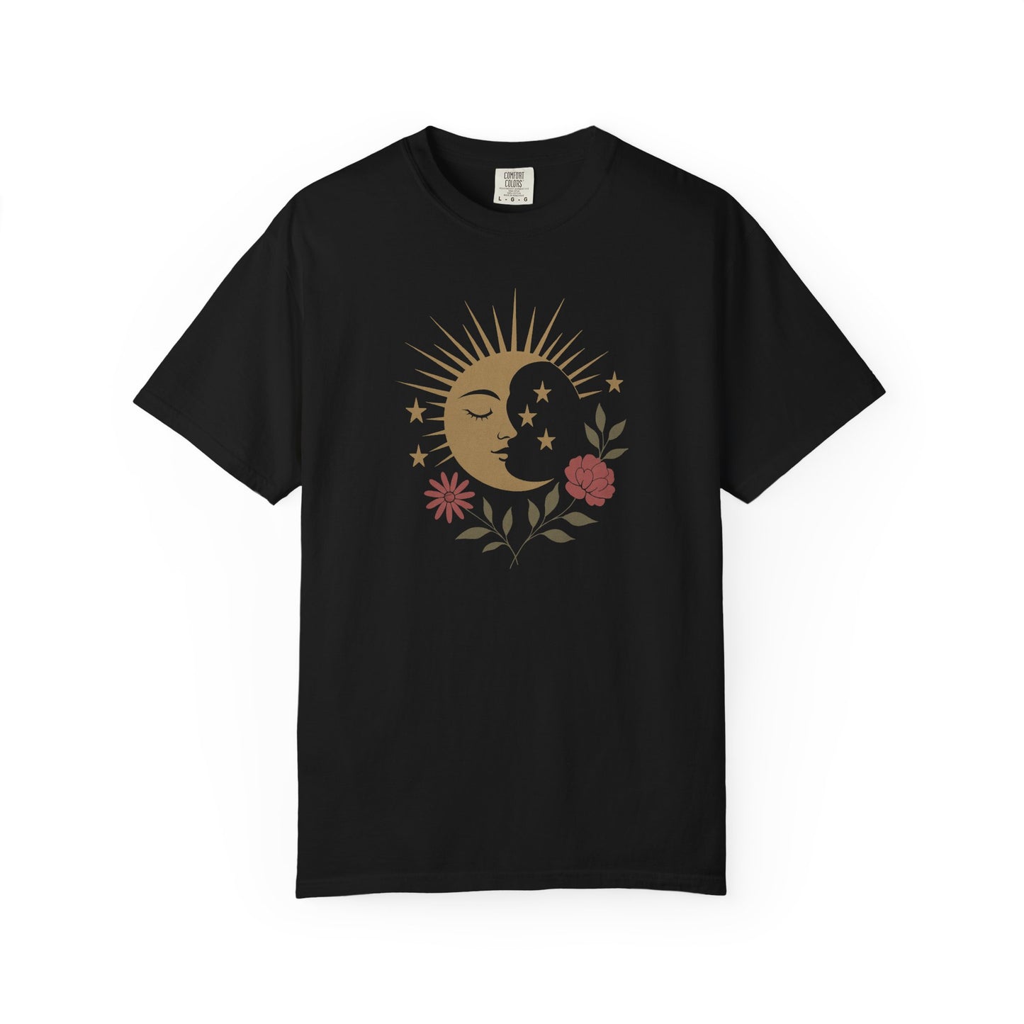 Crescent Moon With Face and Flowers T-shirt