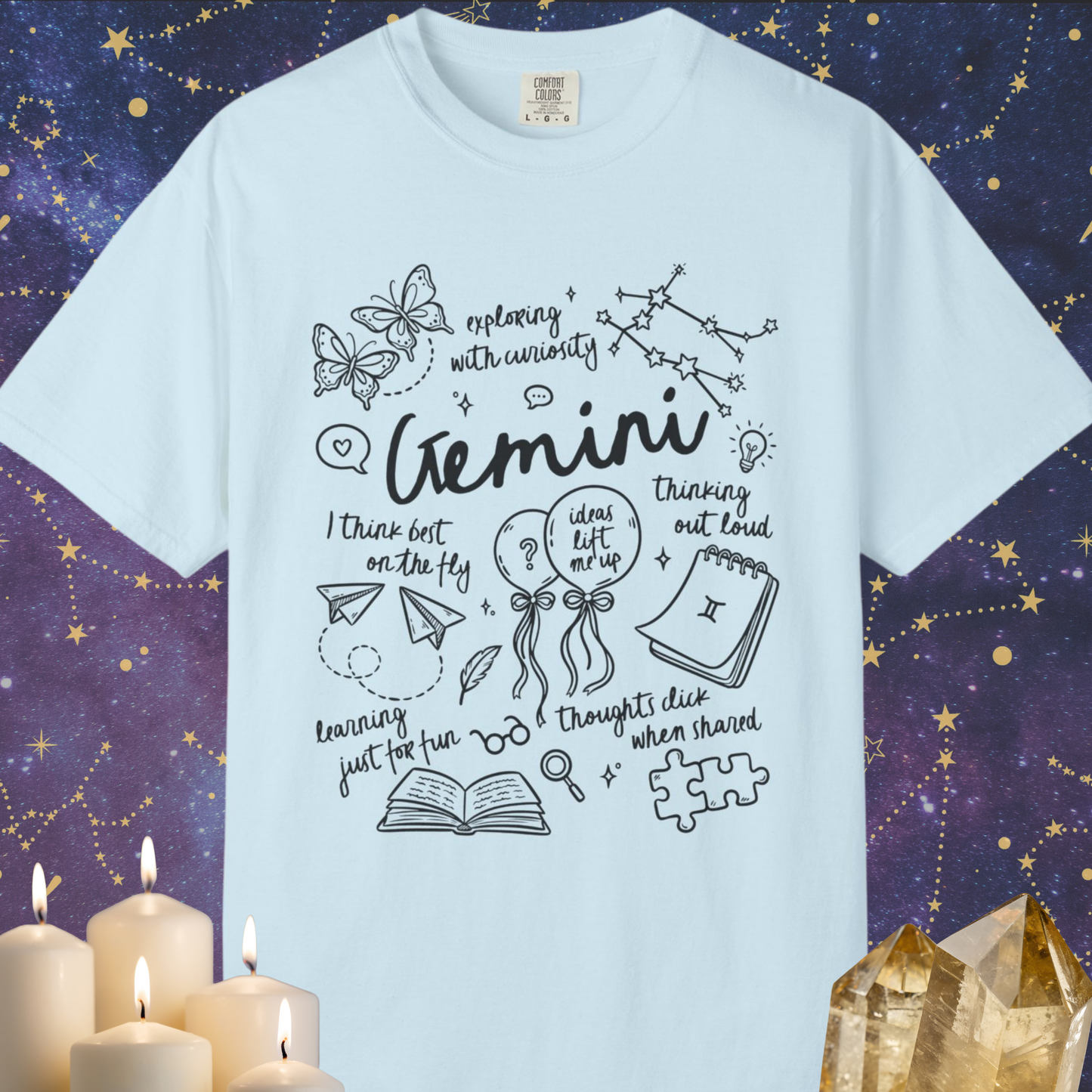 Gemini Whimsical Doodle Zodiac Sign T-shirt