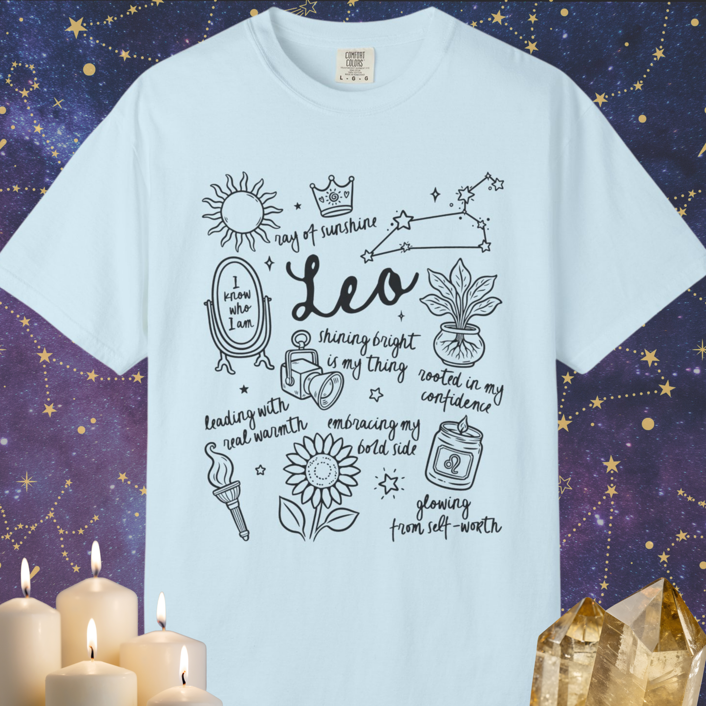 Leo Whimsical Doodle Zodiac Sign T-shirt