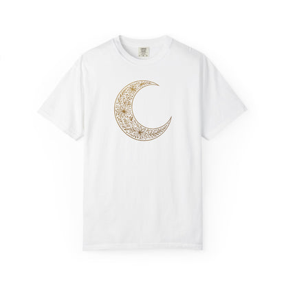 Gold Crescent Moon With Floral Pattern T-shirt