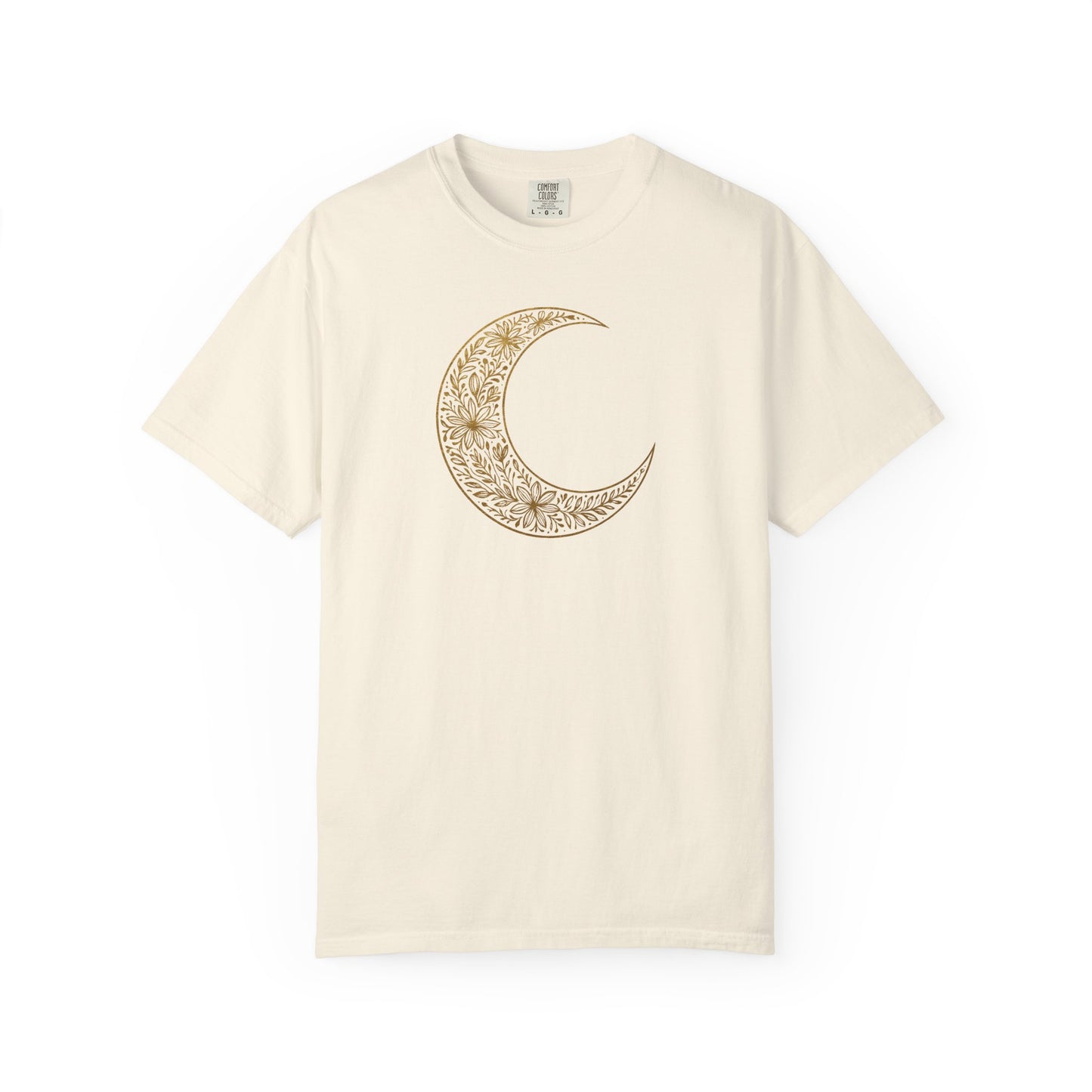 Gold Crescent Moon With Floral Pattern T-shirt