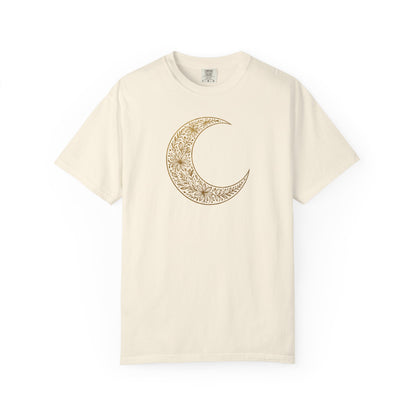 Gold Crescent Moon With Floral Pattern T-shirt