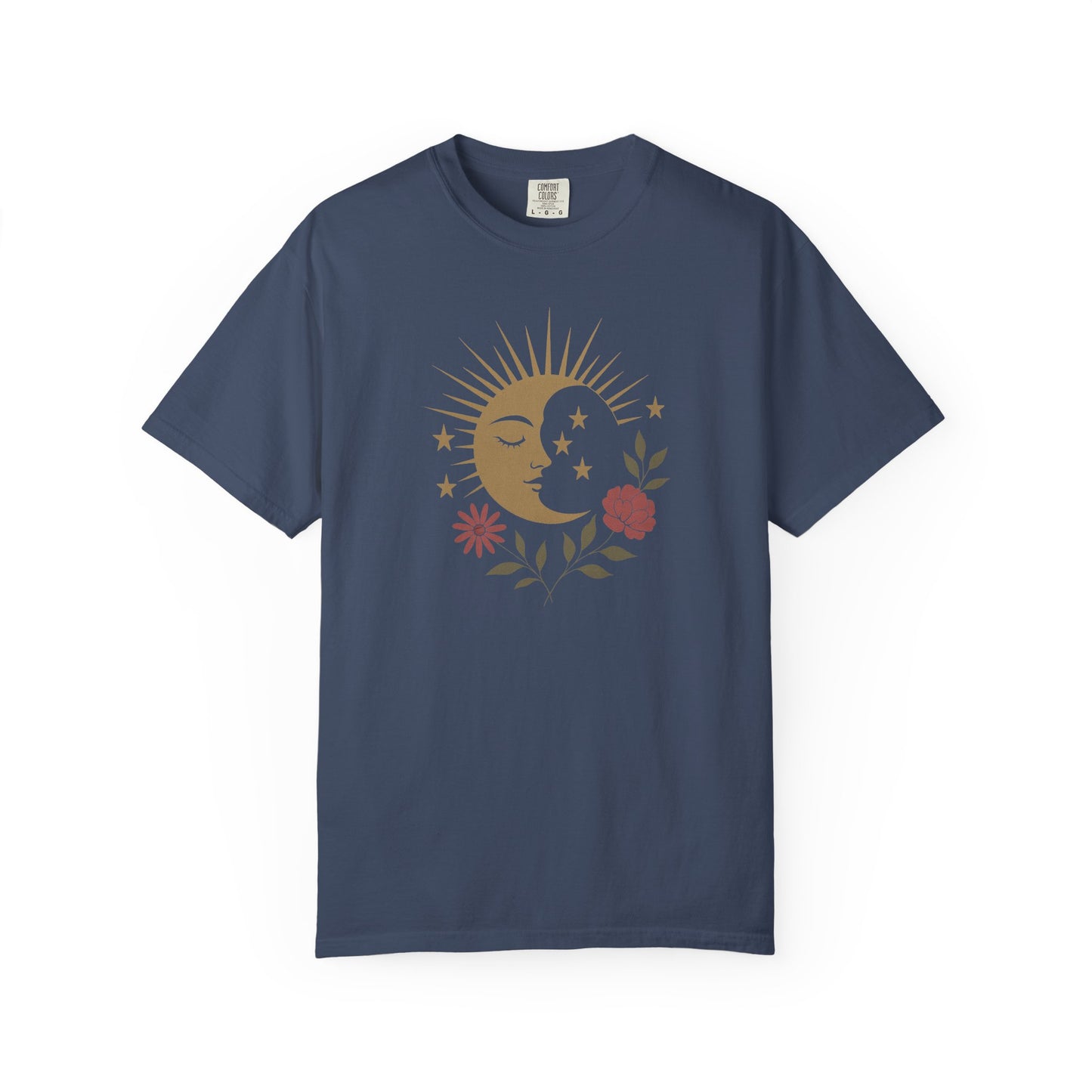 Crescent Moon With Face and Flowers T-shirt