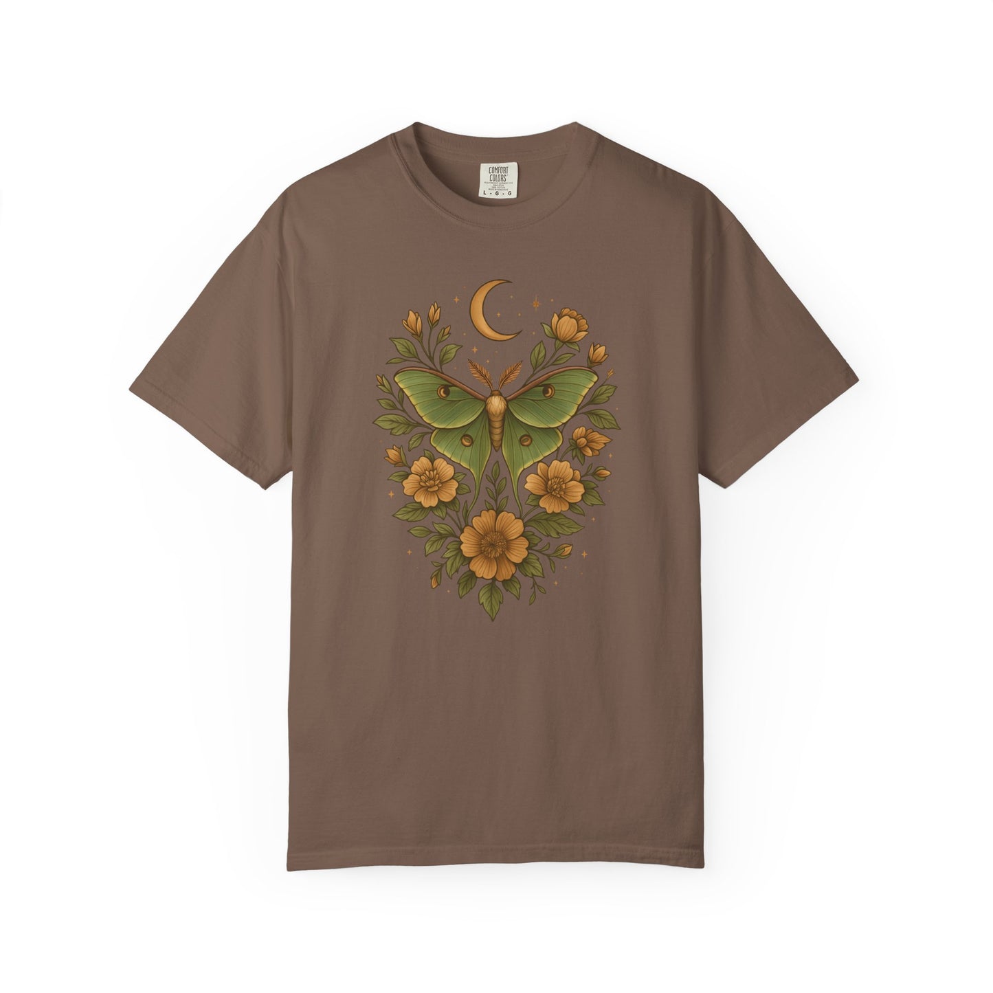 Luna Moth With Crescent Moon And Flowers T-shirt