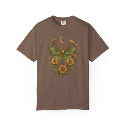 Luna Moth With Crescent Moon And Flowers T-shirt