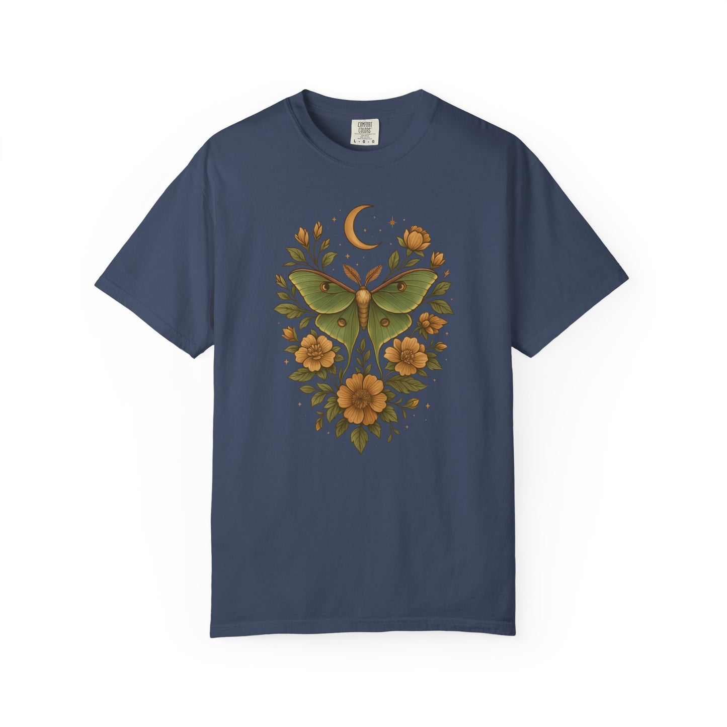 Luna Moth With Crescent Moon And Flowers T-shirt
