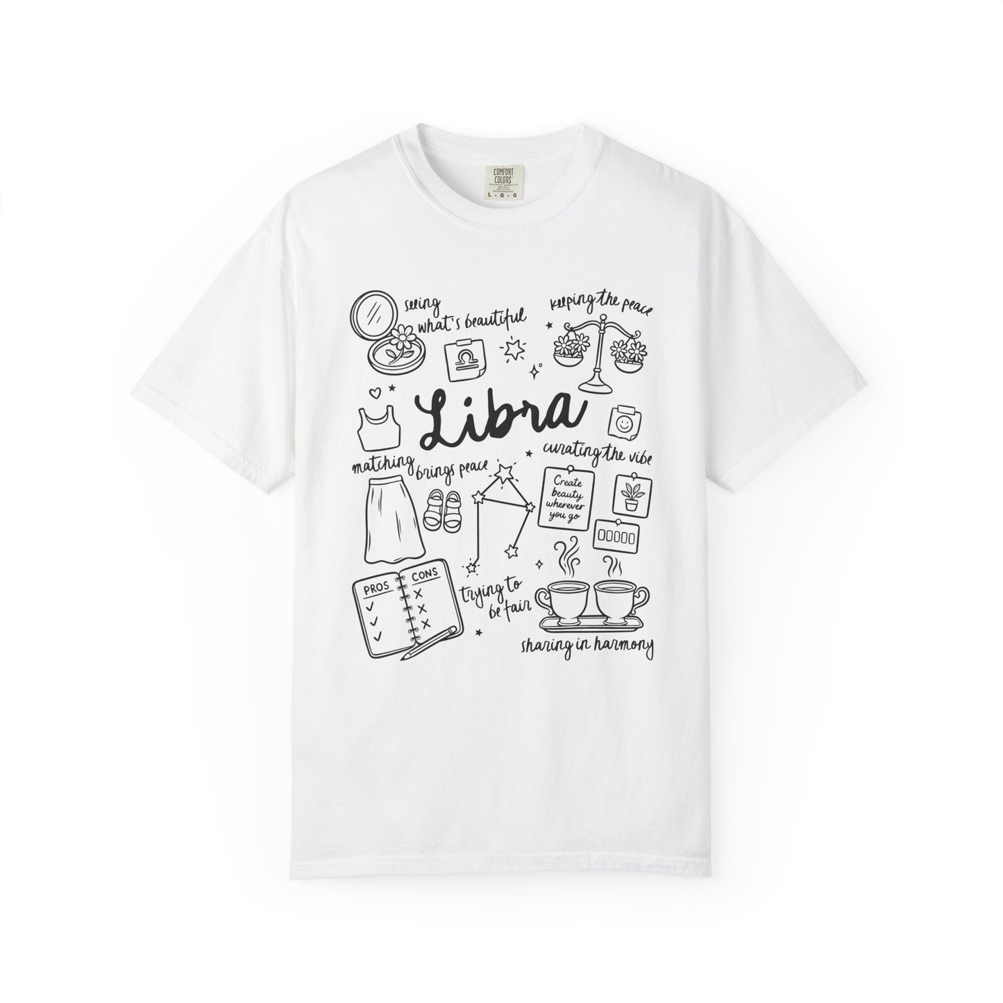 Libra Whimsical Doodle Zodiac Sign T-shirt