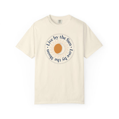 Live By The Sun Love By The Moon, Blue Letters T-shirt
