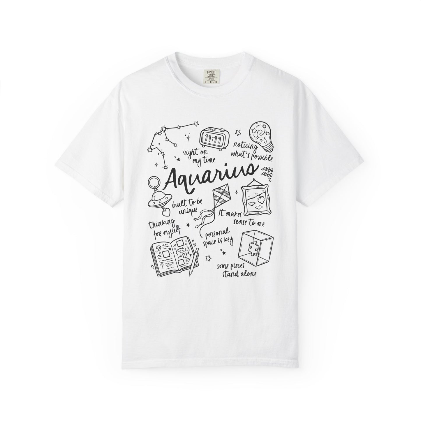 Aquarius Whimsical Doodle Zodiac Sign T-shirt