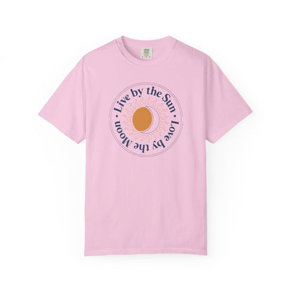 Live By The Sun Love By The Moon, Blue Letters T-shirt