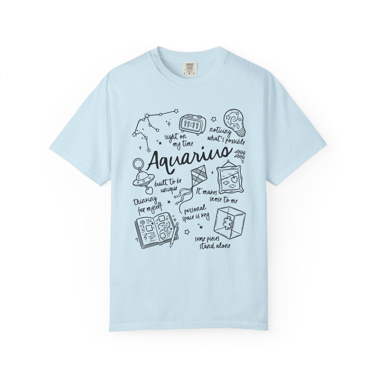 Aquarius Whimsical Doodle Zodiac Sign T-shirt