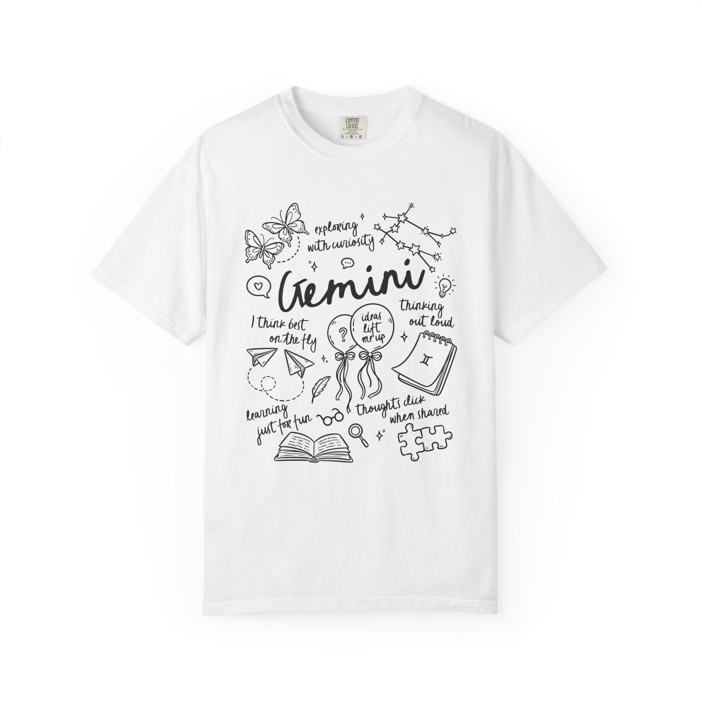 Gemini Whimsical Doodle Zodiac Sign T-shirt