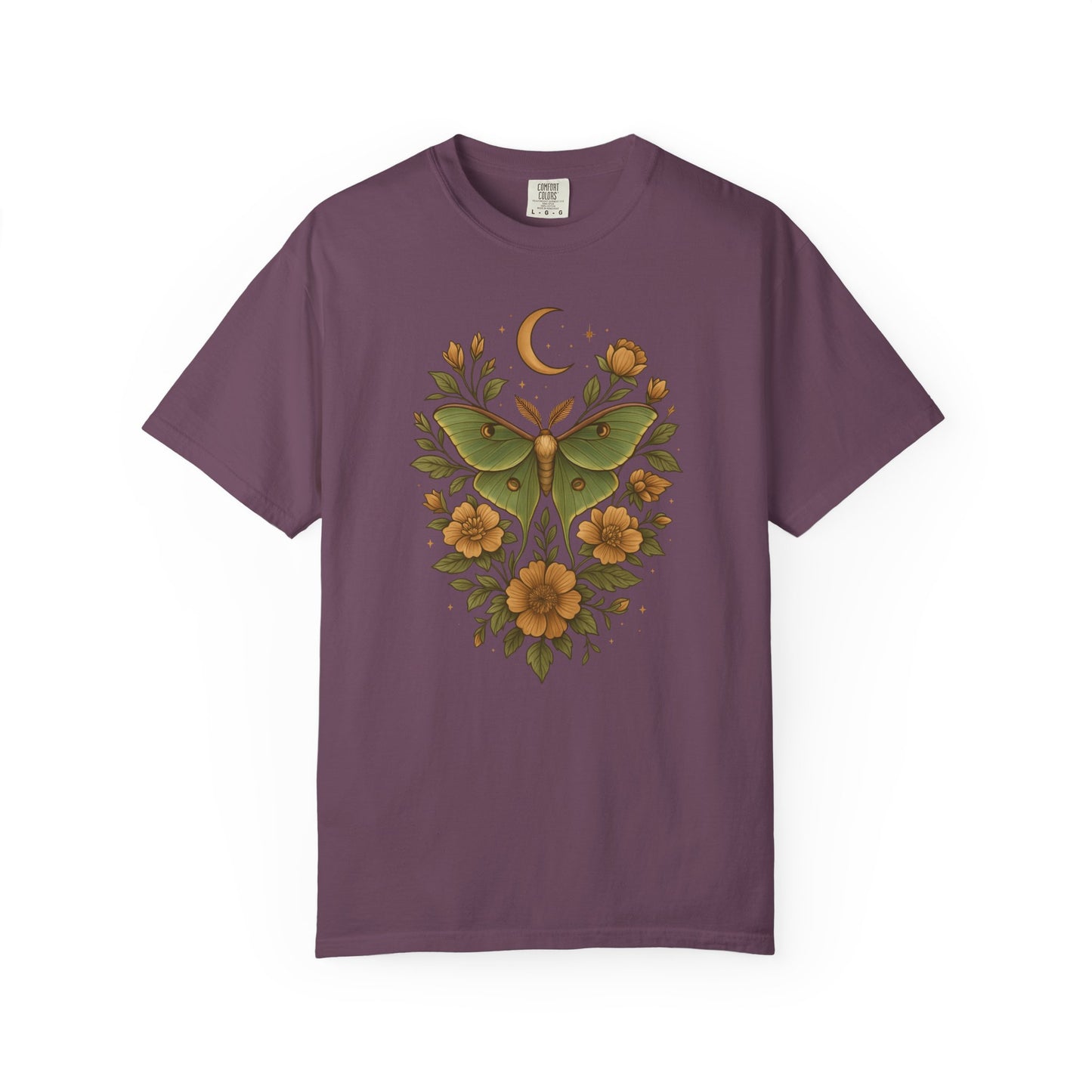 Luna Moth With Crescent Moon And Flowers T-shirt