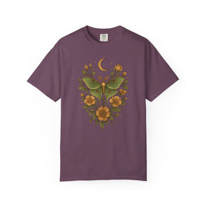 Luna Moth With Crescent Moon And Flowers T-shirt