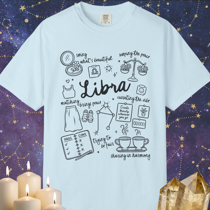 Libra Whimsical Doodle Zodiac Sign T-shirt
