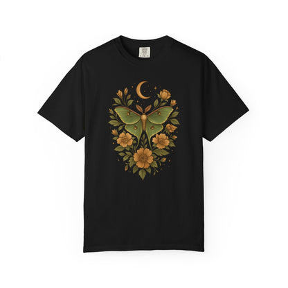 Luna Moth With Crescent Moon And Flowers T-shirt