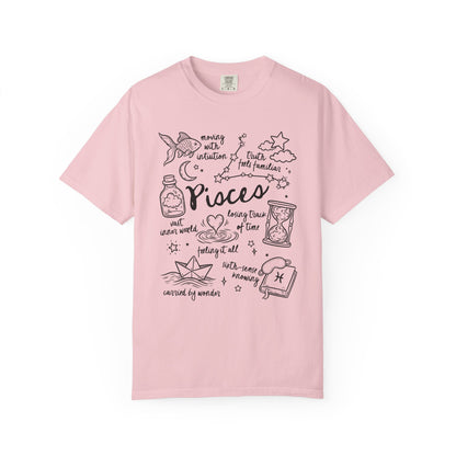 Pisces Whimsical Doodle Zodiac Sign T-shirt