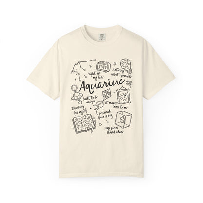 Aquarius Whimsical Doodle Zodiac Sign T-shirt