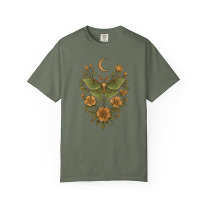 Luna Moth With Crescent Moon And Flowers T-shirt