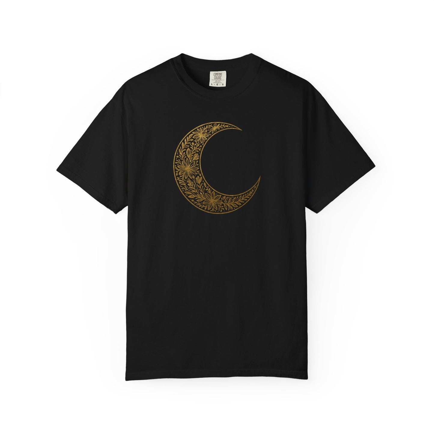 Gold Crescent Moon With Floral Pattern T-shirt