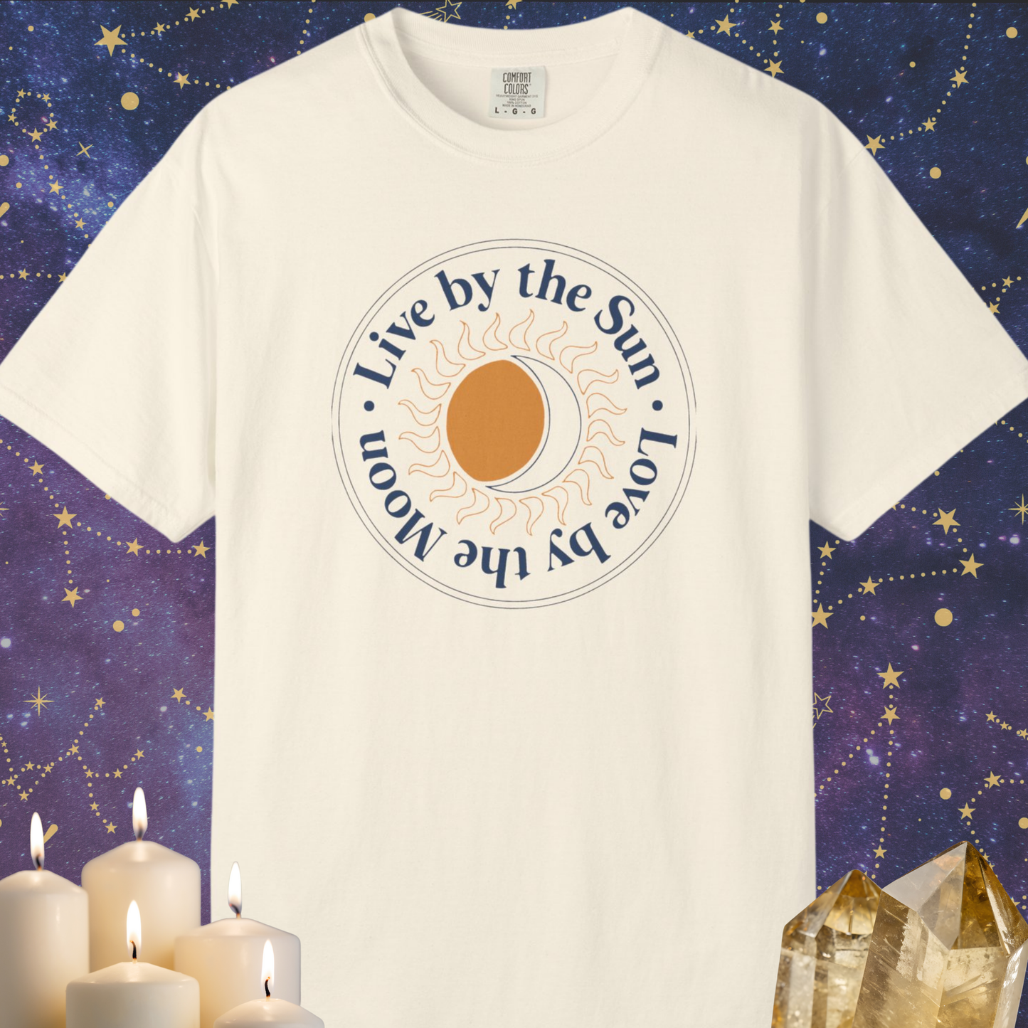 Live By The Sun Love By The Moon, Blue Letters T-shirt
