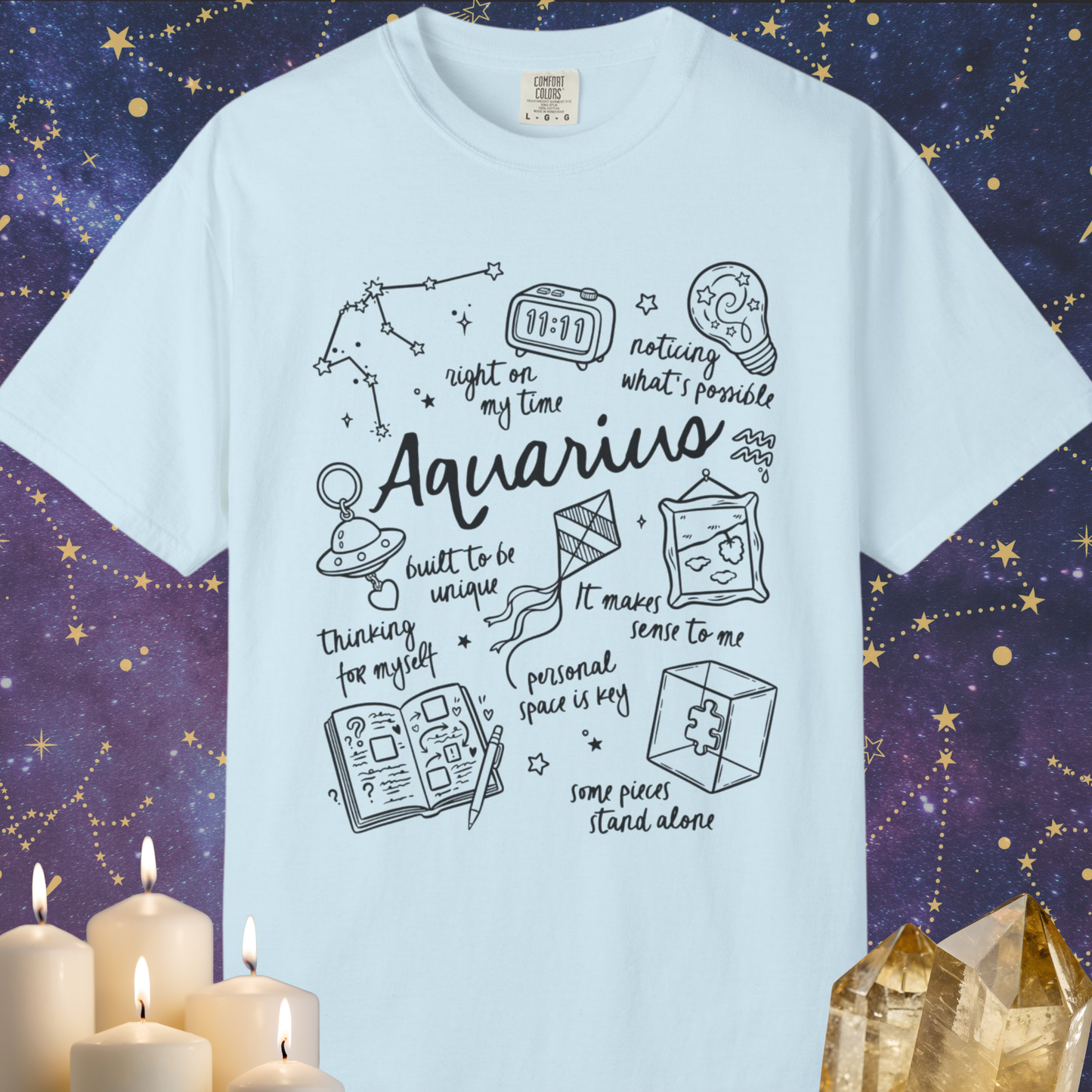 Aquarius Whimsical Doodle Zodiac Sign T-shirt