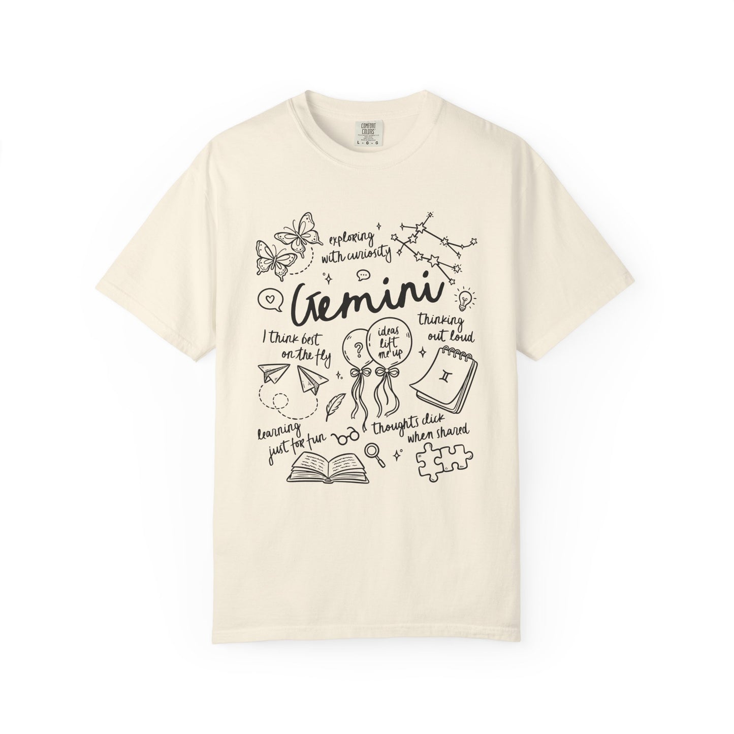 Gemini Whimsical Doodle Zodiac Sign T-shirt