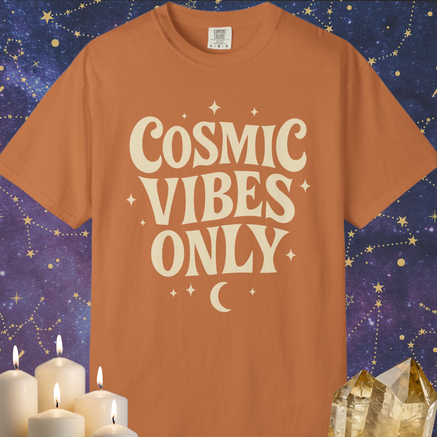Cosmic Vibes Only With Crescent Moon T-shirt