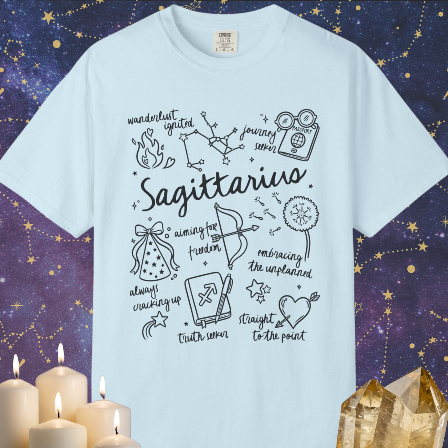 Sagittarius Whimsical Doodle Zodiac Sign T-shirt