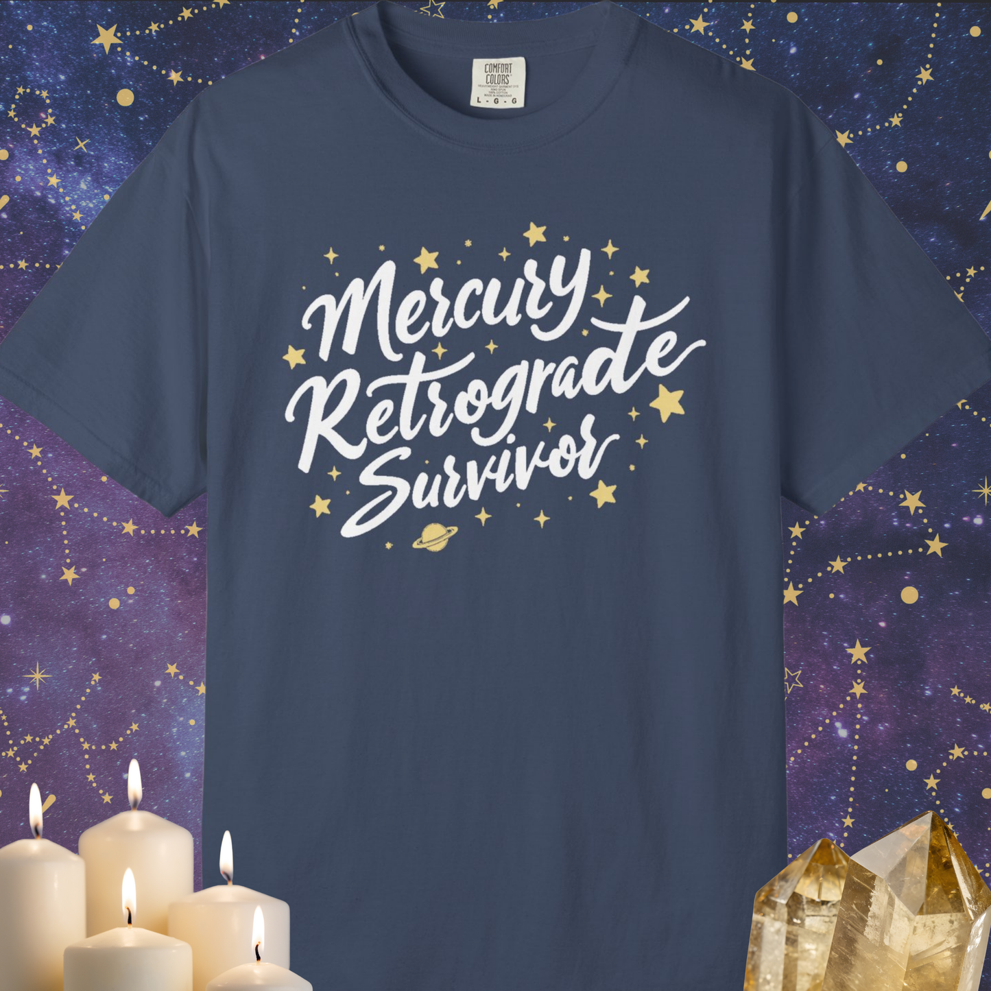 Mercury Retrograde Survivor, With Stars T-shirt