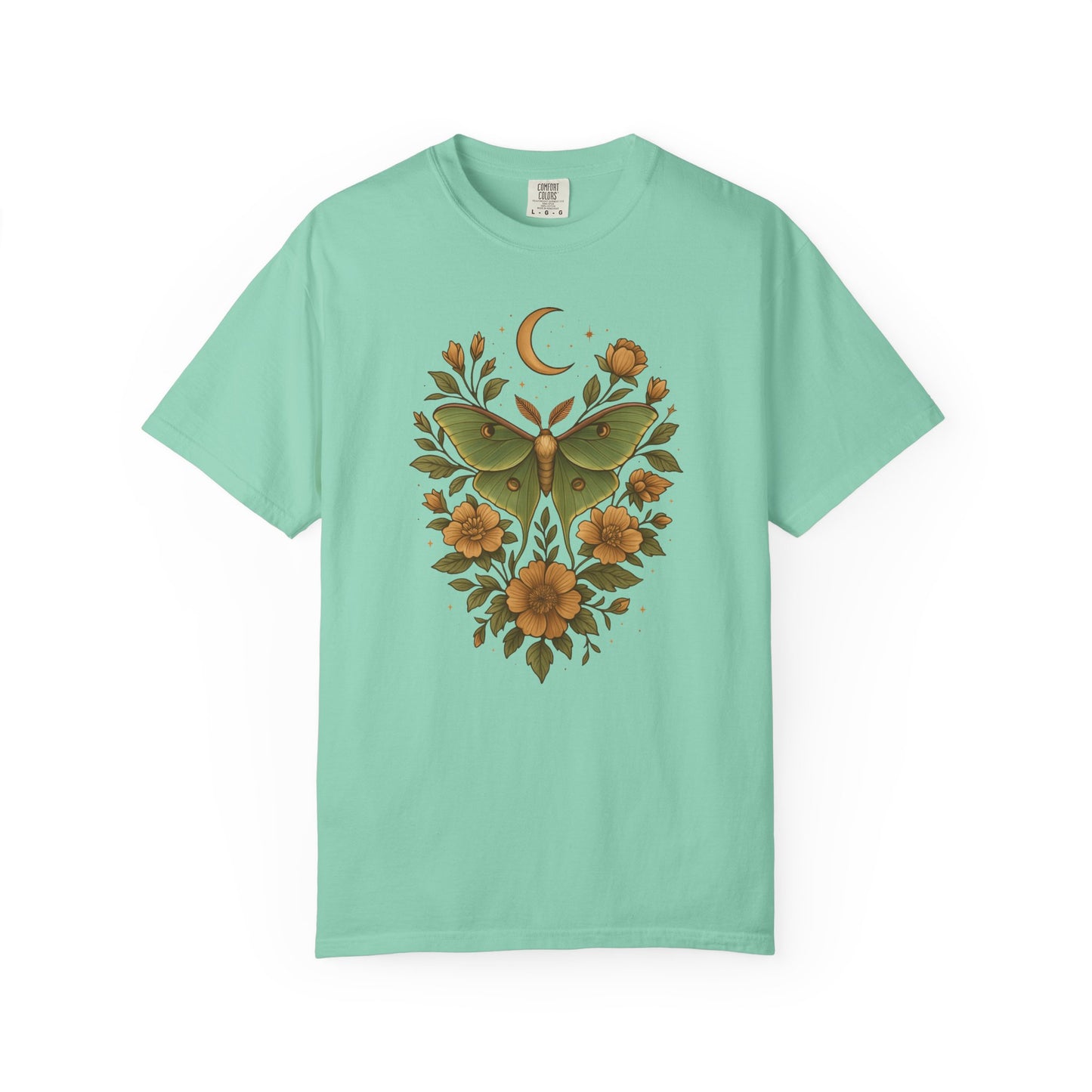 Luna Moth With Crescent Moon And Flowers T-shirt