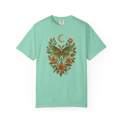 Luna Moth With Crescent Moon And Flowers T-shirt