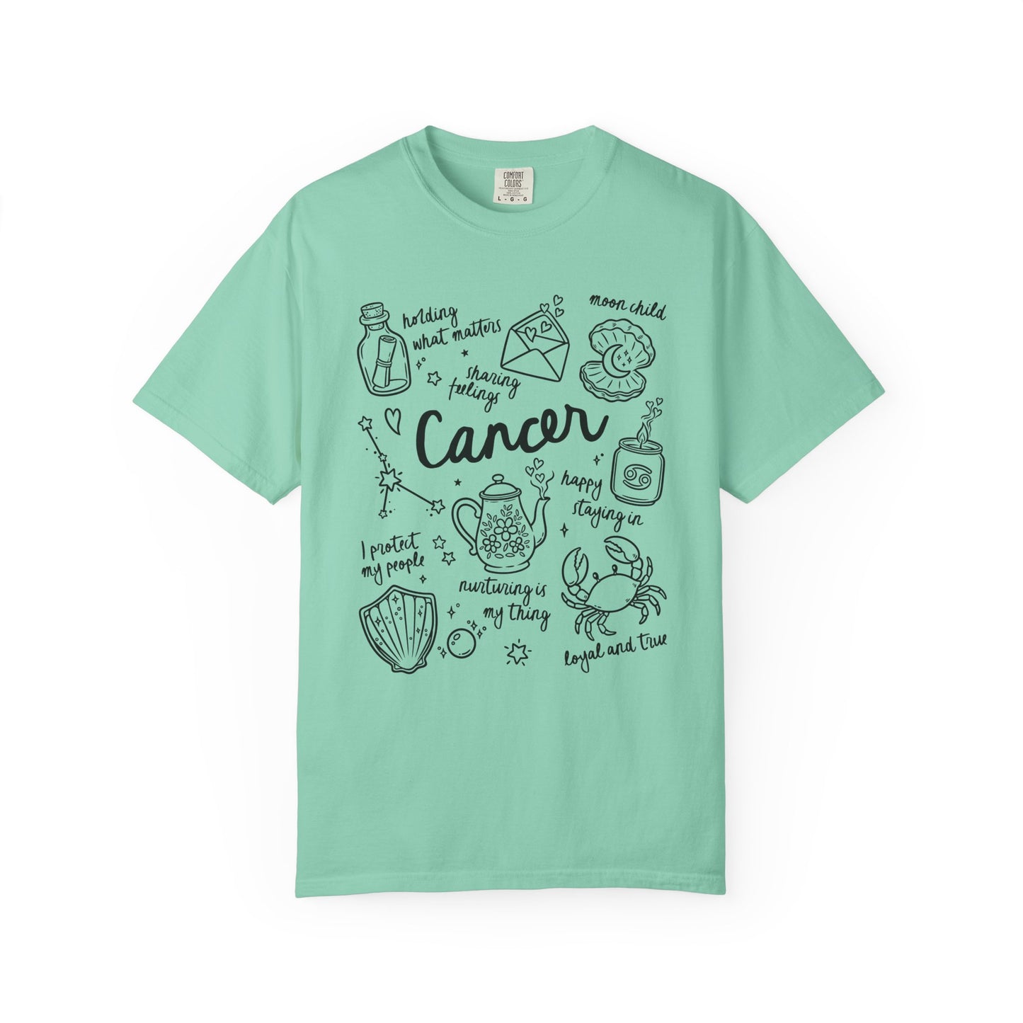 Cancer Whimsical Doodle Zodiac Sign T-shirt